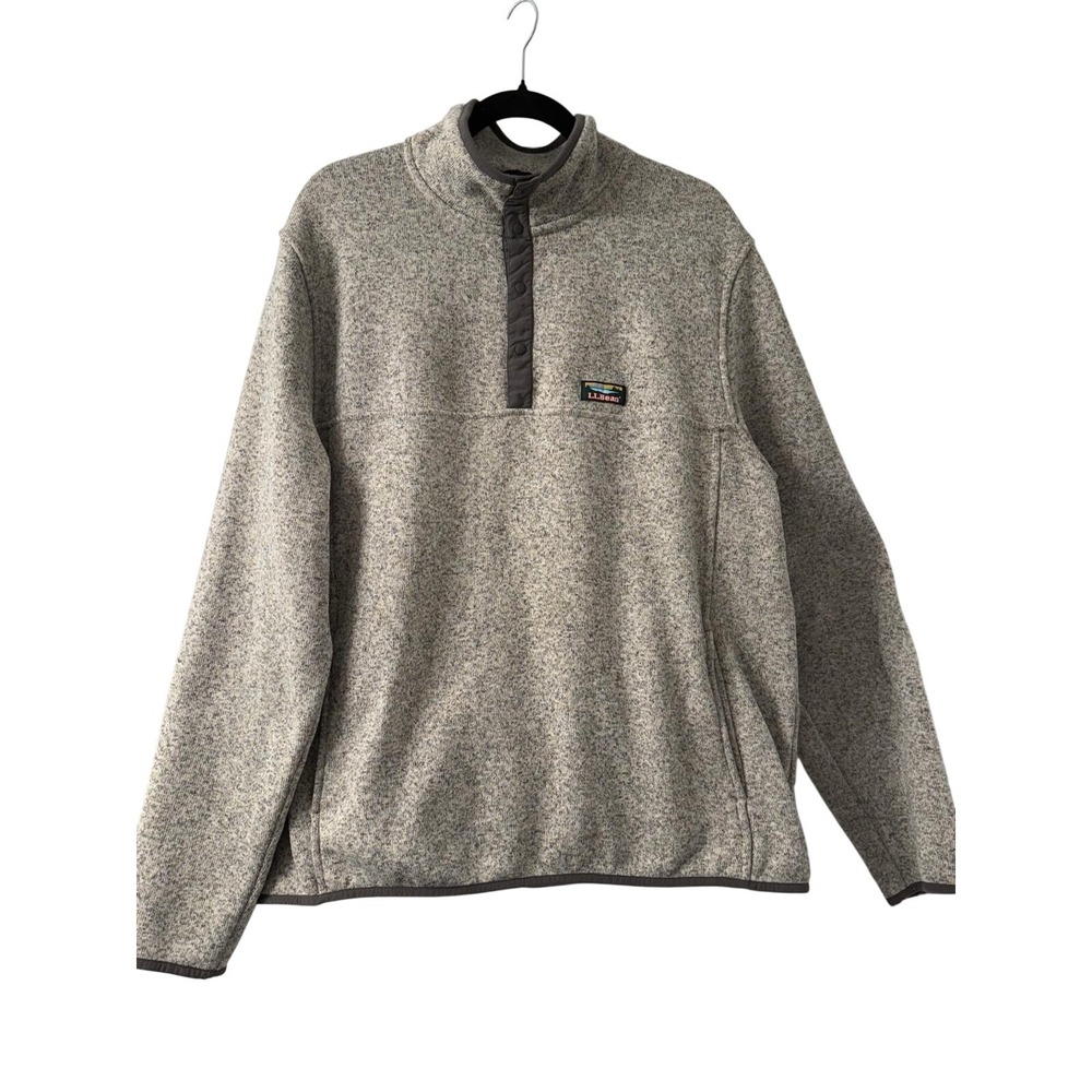 L.L.Bean Men's Sweater Fleece Pullover XL Gray Snap Mock Neck 298050 Long Sleeve